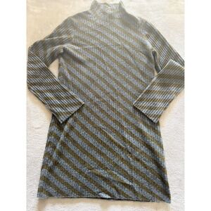 Theory Women's Striped Wool Blend Mini Dress - Ribbed Mock Neck -‎ Olive/Grey